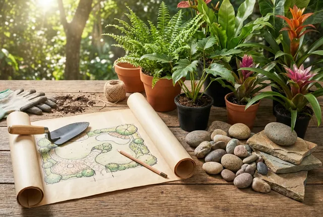 New tropical landscaping design being built at a Bali villa